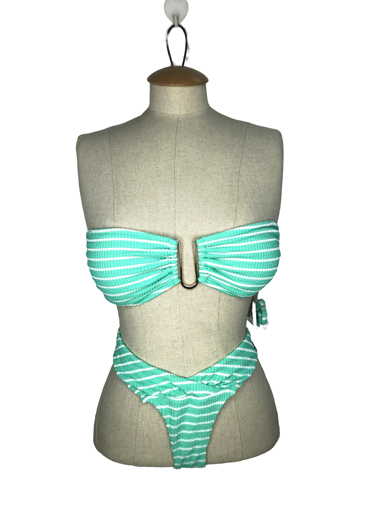 River Island Green Textured Bandeau Bikini In Aqua UK 10