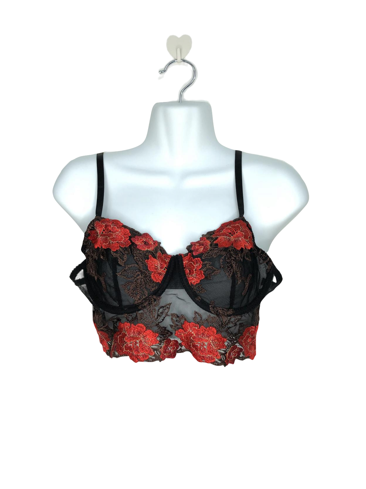 With Love Lilly Black Floral Embroidered Bralette UK 34C