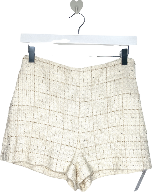 ZARA Beige Check Textured Shorts UK M