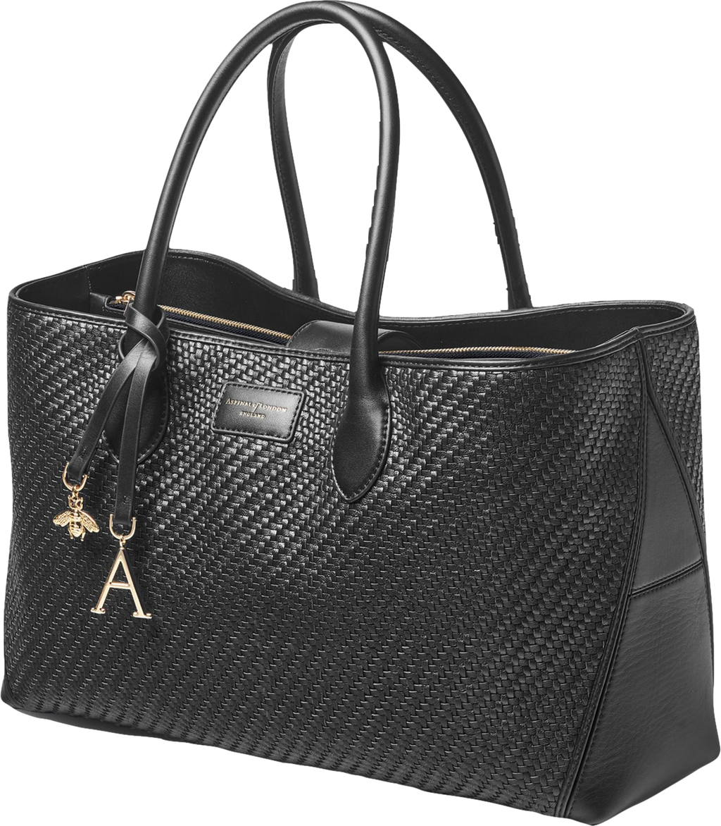 Aspinal Of London Black Large Woven Leather London Tote Bag