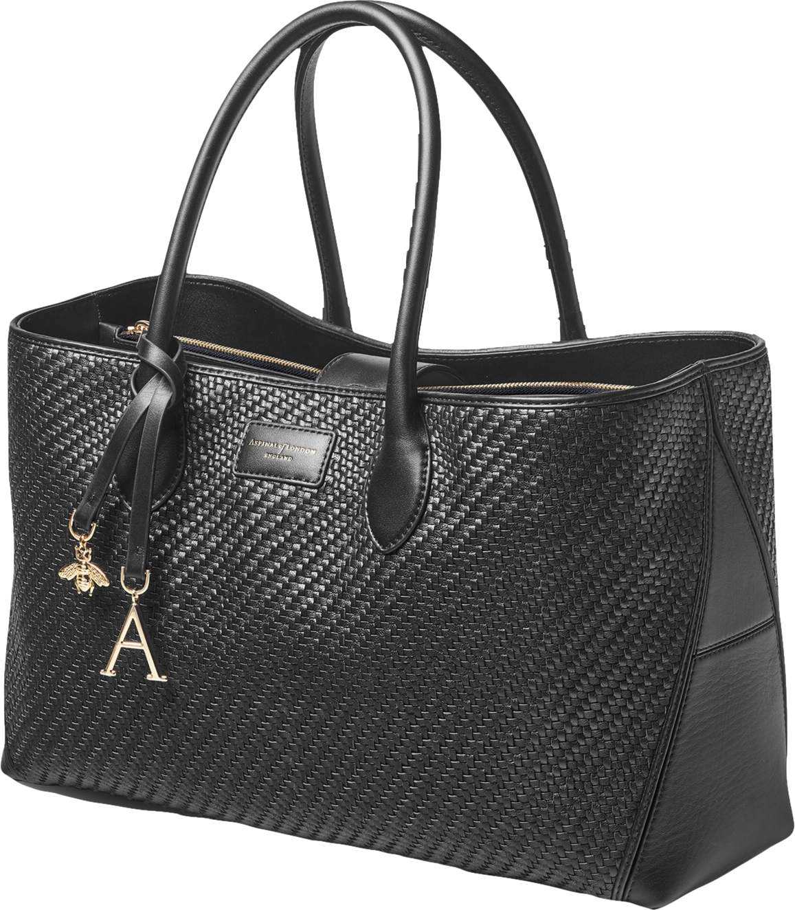 Aspinal Of London Black Large Woven Leather London Tote Bag