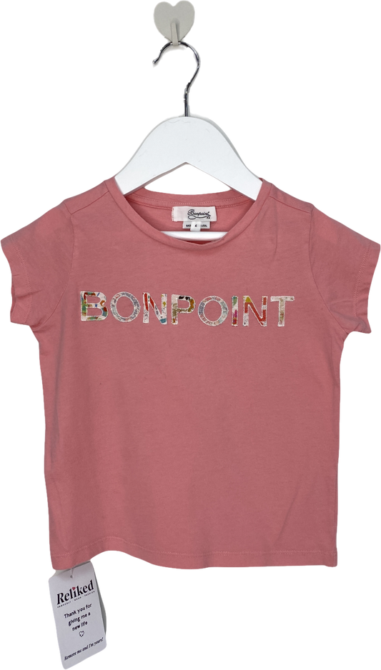 Bonpoint Pink Embroidered Logo T Shirt 4 Years