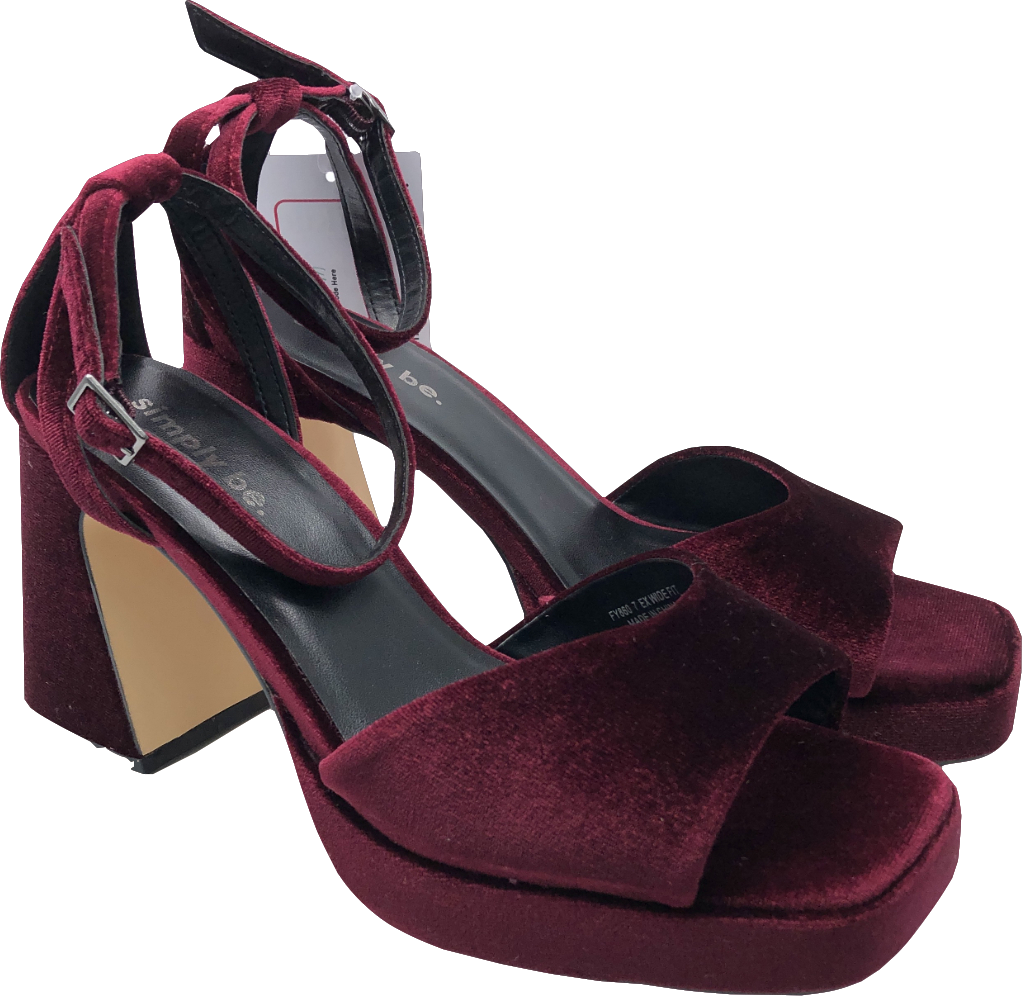 SimplyBe Red Emi Velvet Platform Heeled Sandals Ex Wide Fit UK 7 EU 40 👠