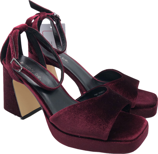 SimplyBe Red Emi Velvet Platform Heeled Sandals Ex Wide Fit UK 7 EU 40 👠