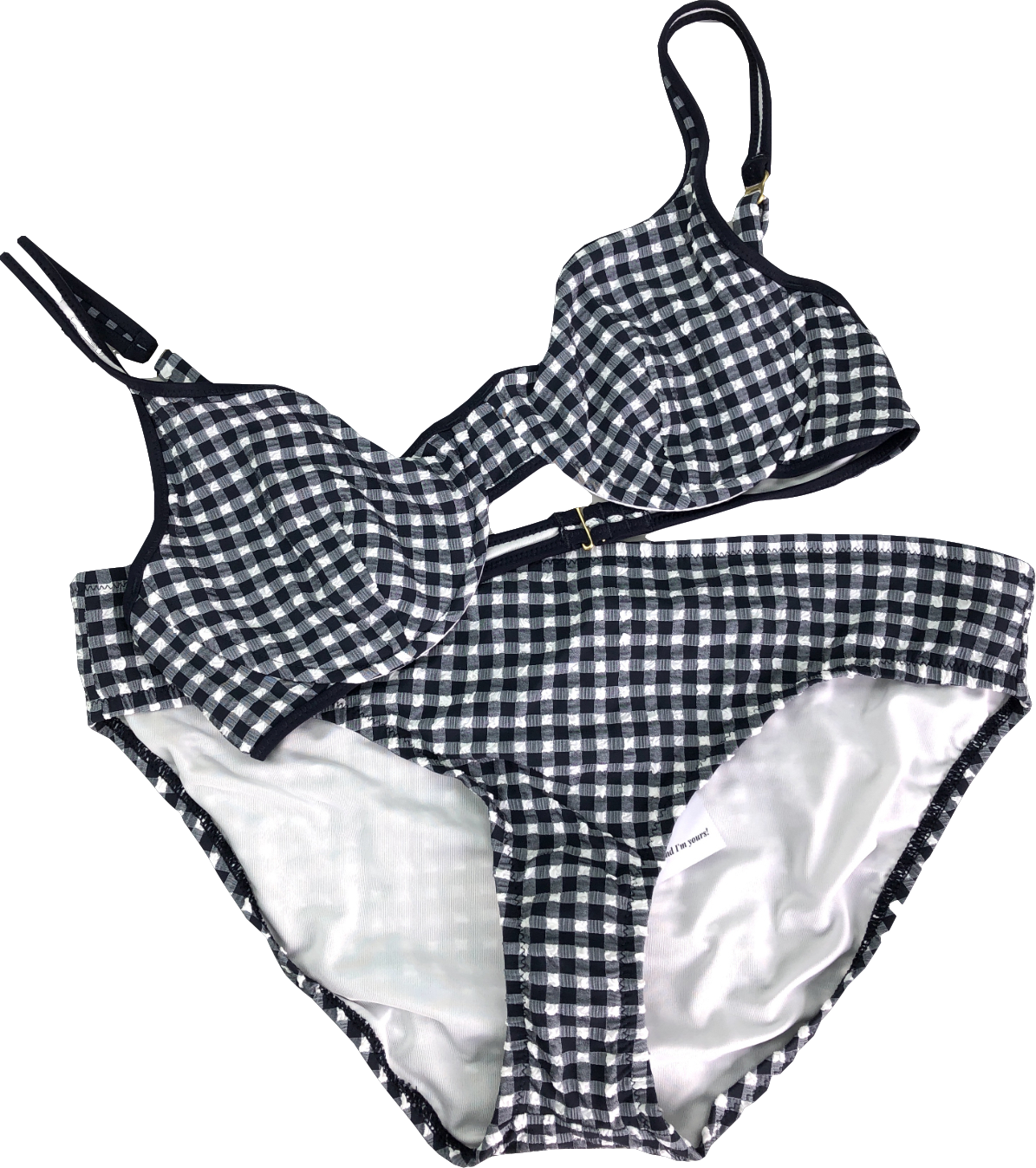 J Crew Blue Heritage Classic Underwired Gingham Bikini Top With Full Coverage Bottoms UK XL