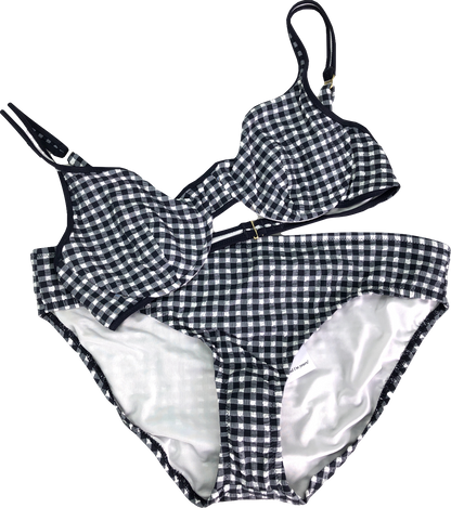 J Crew Blue Heritage Classic Underwired Gingham Bikini Top With Full Coverage Bottoms UK XL