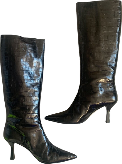 Dear Frances Black Croc Ana Leather Knee High Boots UK 4 EU 37 👠