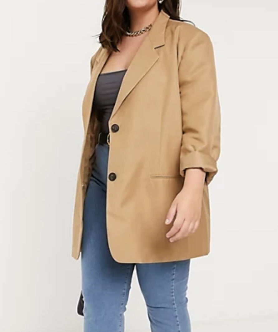 Asos design camel Curve strong shouldered dad suit blazer UK 8
