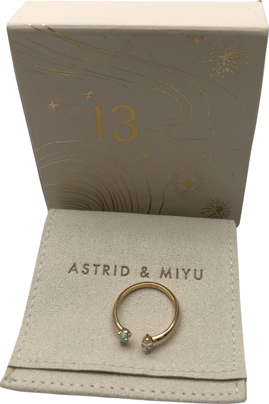 Astrid & Miyu 18k gold plated Opal And Crystal Open Ring BNIB Size L