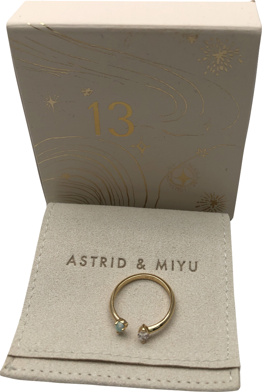 Astrid & Miyu 18k gold plated Opal And Crystal Open Ring BNIB Size L
