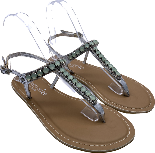 Accessorize Green Jewelled Open Toe Sandals UK 3 EU 36 👠