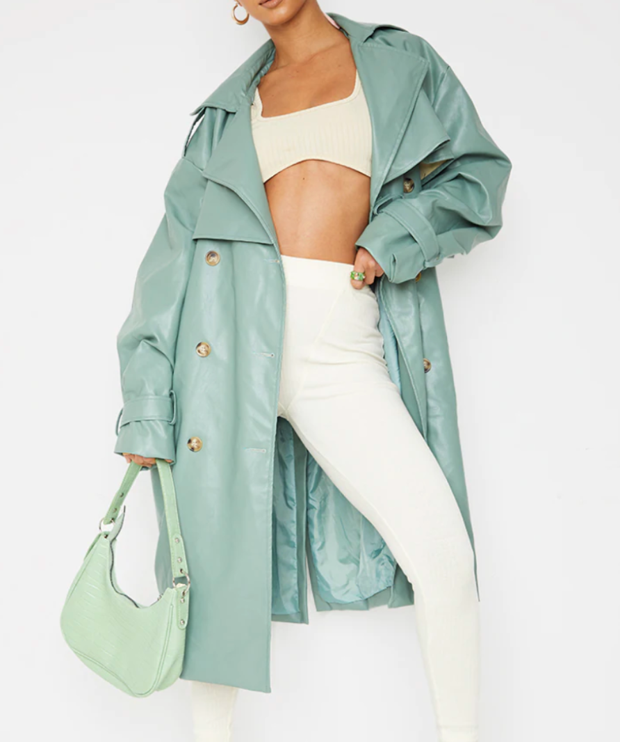 PLT Duck Egg Blue Oversized Belted Midi Trench Coat UK 16