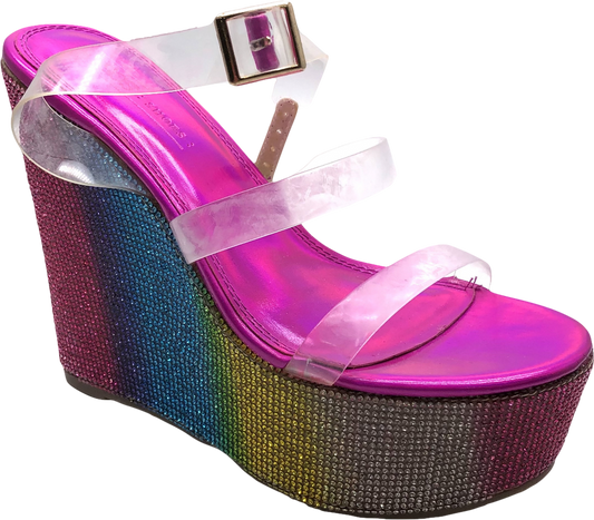 ASOS Multicoloured Rainbow Sparkly Chunky Wedge Shoes UK 5 EU 38 👠