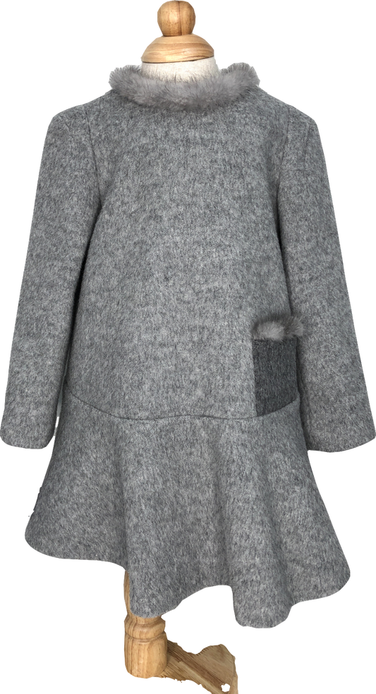 Ledum Grey Mink Trim Woolen Dress 4 Years