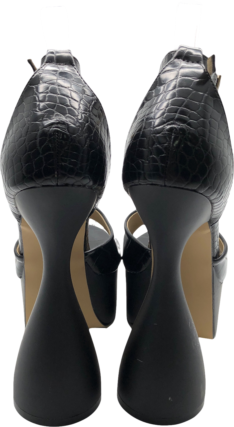 Ego Black Croc Print Chunky Heeled Platform sandals UK 5 EU 38 👠