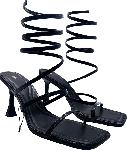 ZARA Black Heeled Spiral Strap Sandals UK 5 EU 38 👠