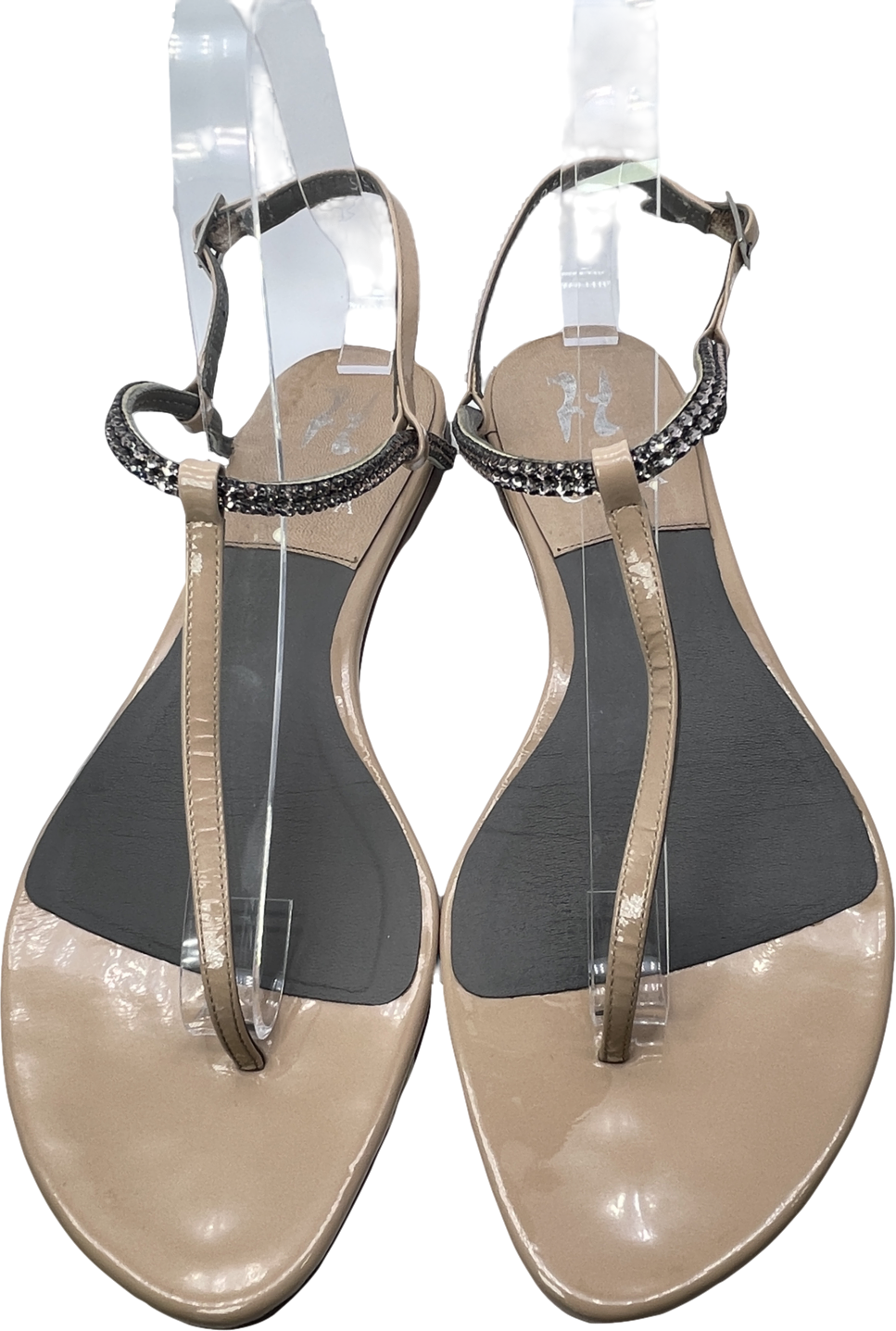 Gina Nude Embellished Patent Leather Thong Sandals UK 6 EU 39 👠