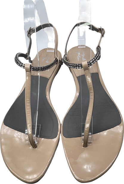 Gina Nude Embellished Patent Leather Thong Sandals UK 6 EU 39 👠