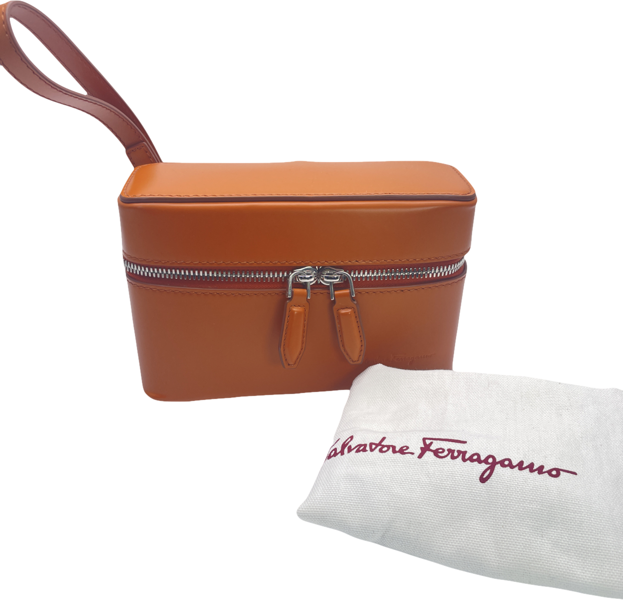 salvatore ferragamo Brown Tan Leather Box Bag With Wrist Strap