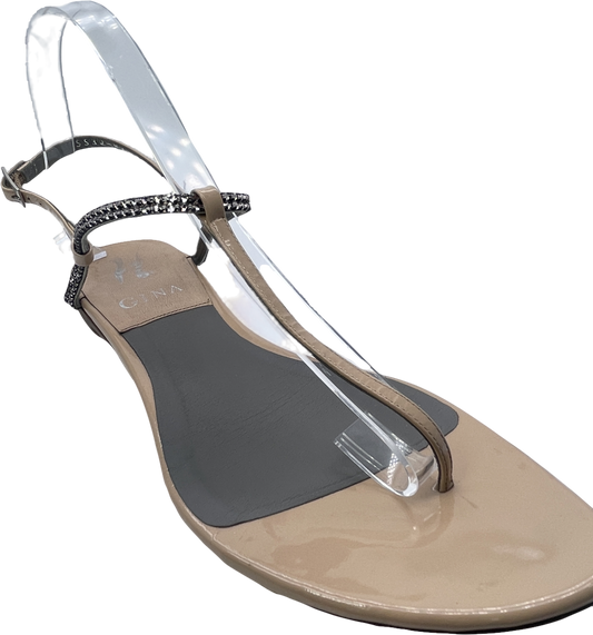 Gina Nude Embellished Patent Leather Thong Sandals UK 6 EU 39 👠