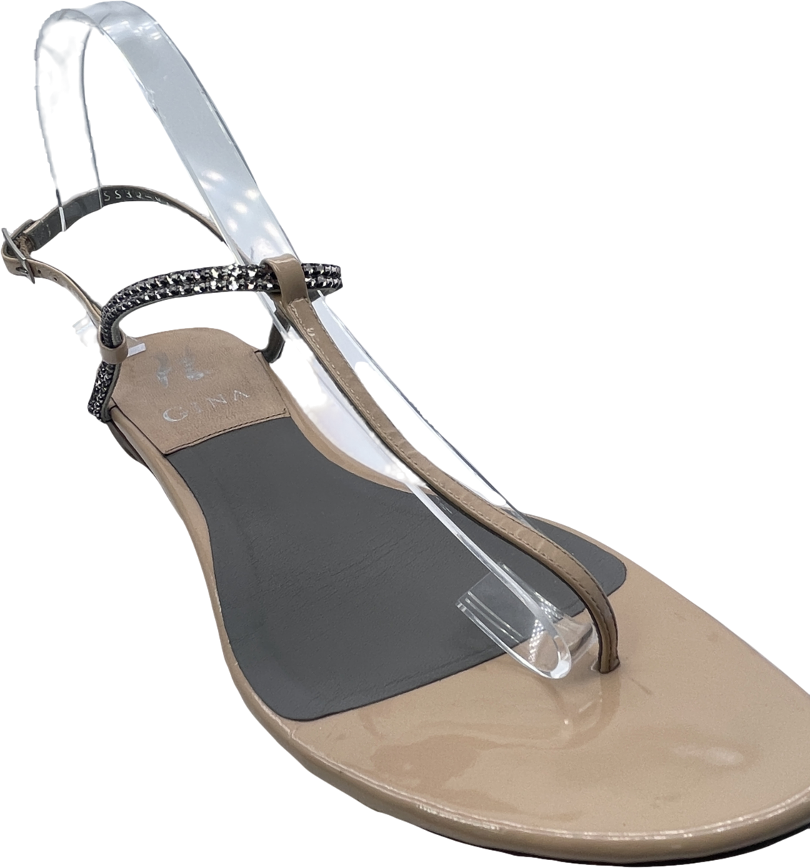 Gina Nude Embellished Patent Leather Thong Sandals UK 6 EU 39 👠