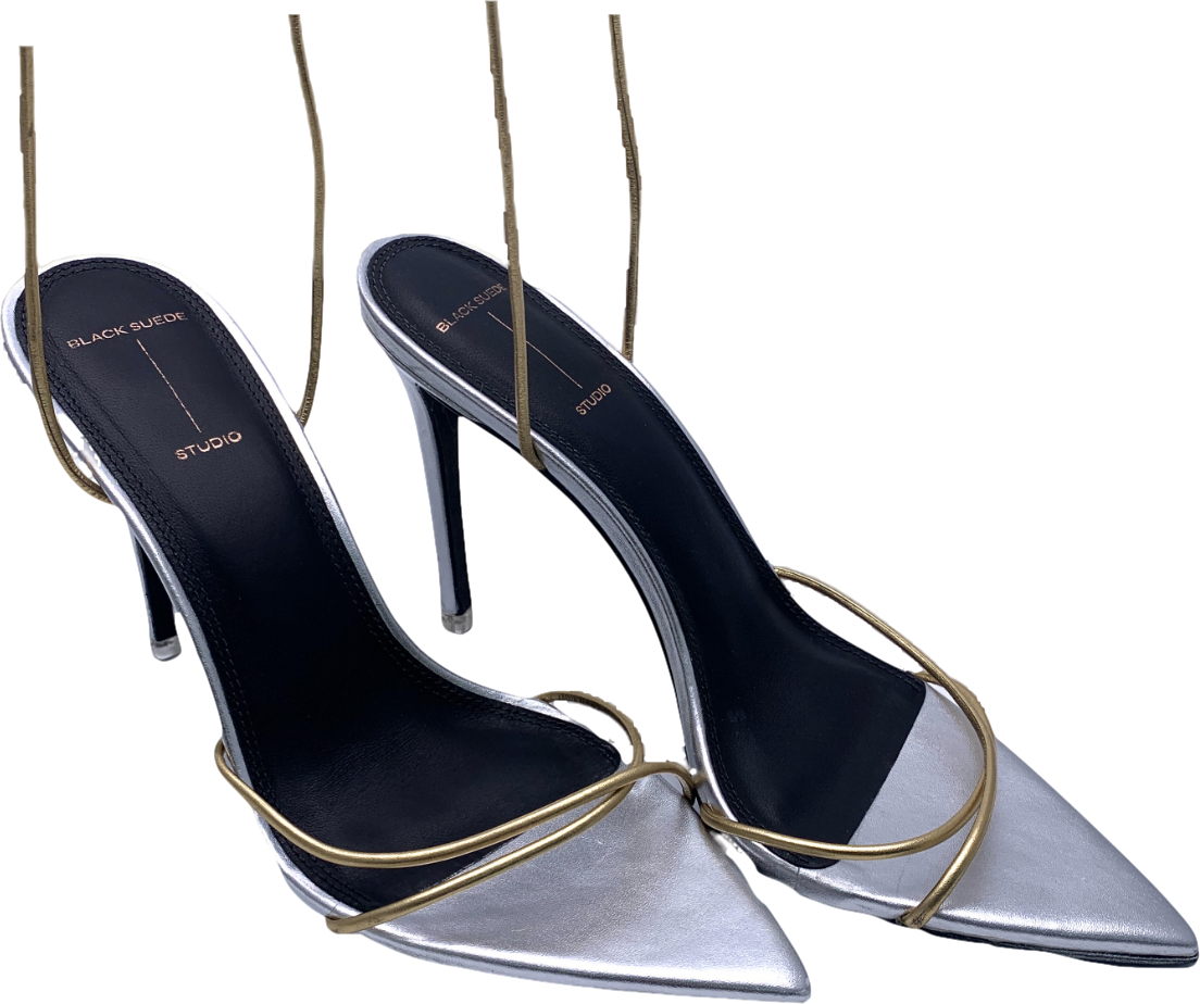 Black Suede Studio 'talia' Metallic Leather 100 Lace Up Pump UK 7 EU 40 👠