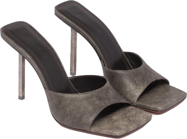 Amina Muaddi Grey Exclusive Laura Leather Sandals UK 7 EU 40 👠