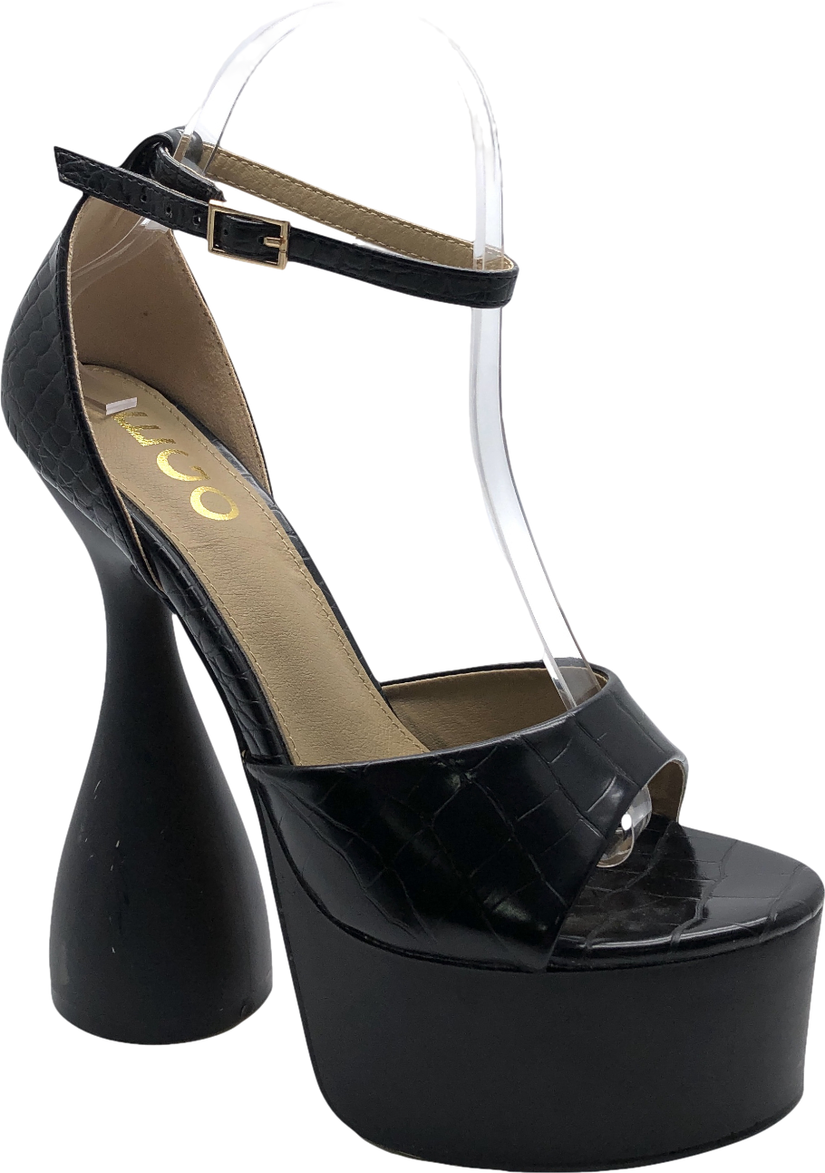 Ego Black Croc Print Chunky Heeled Platform sandals UK 5 EU 38 👠