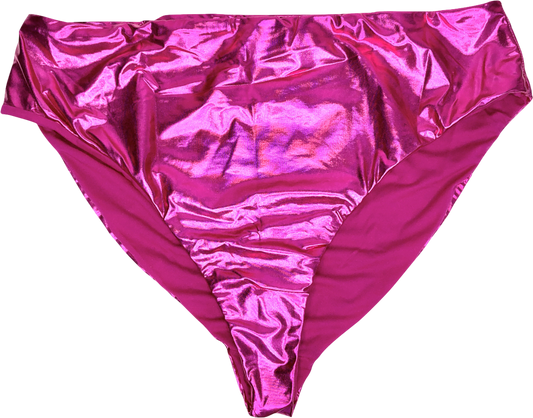 ASOS Pink Curve Metallic High Waisted Bikini Bottoms UK 20