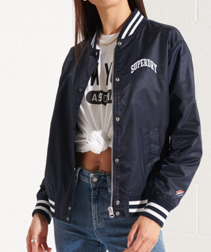 superdry deep navy classic varsity baseball jacket uk l