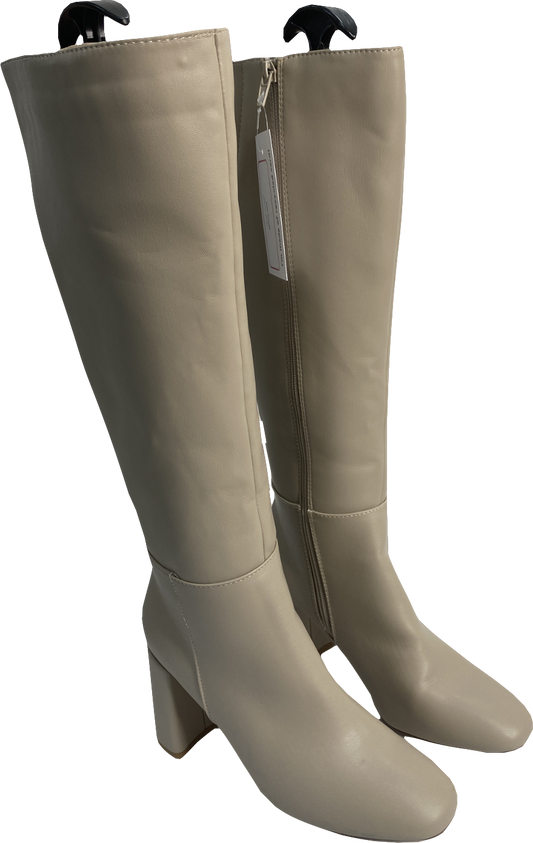 New Look Beige Camel Leather-look Stretch Block Heel Knee High Boots UK 5 EU 38 👠