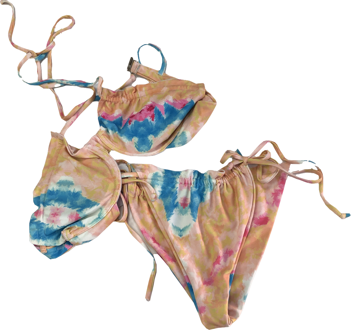 Multicoloured Tie Dye Print Tie Side Bikini With Underwired Top UK S