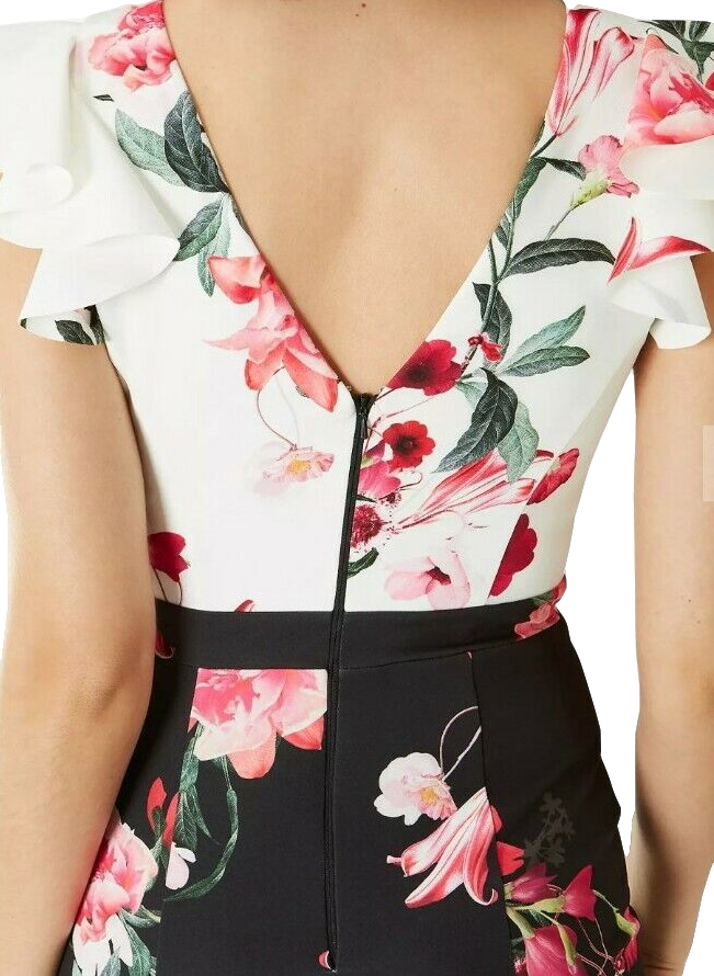 COAST White / Black Floral Print Shift Dress UK 8