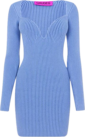 Gauge 81 Cornflower Blue Merino Sweetheart-neck Ribbed Dress UK 12 UK M