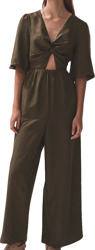 Sancia Olive Green Linen/tencel Blend Jumpsuit Bnwt UK S