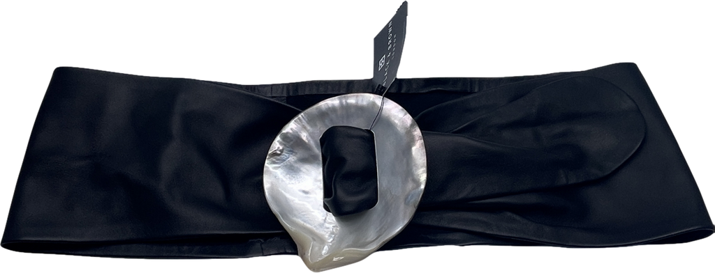 Black & Brown London Mother Of Pearl Soft Leather Waist Belt In Black UK S