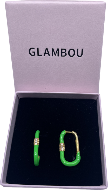 Lili claspe Green Enamel / Crystal Rectangular Hoop Earrings