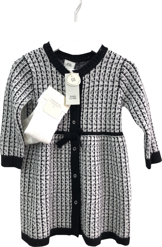 River Island Black Baby Girls Check Knit Cardi Dress Set 9-12 Months