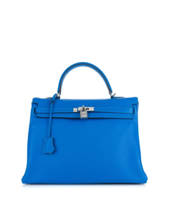 Hermes Kelly 35cm  Electric Blue Togo Leather Handbag with Palladium Hardware