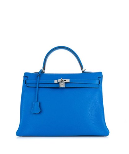 Hermes Kelly 35cm  Electric Blue Togo Leather Handbag with Palladium Hardware