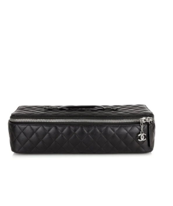 CHANEL Black Lambskin Leather Quilted Jewelry Case Travel Bag