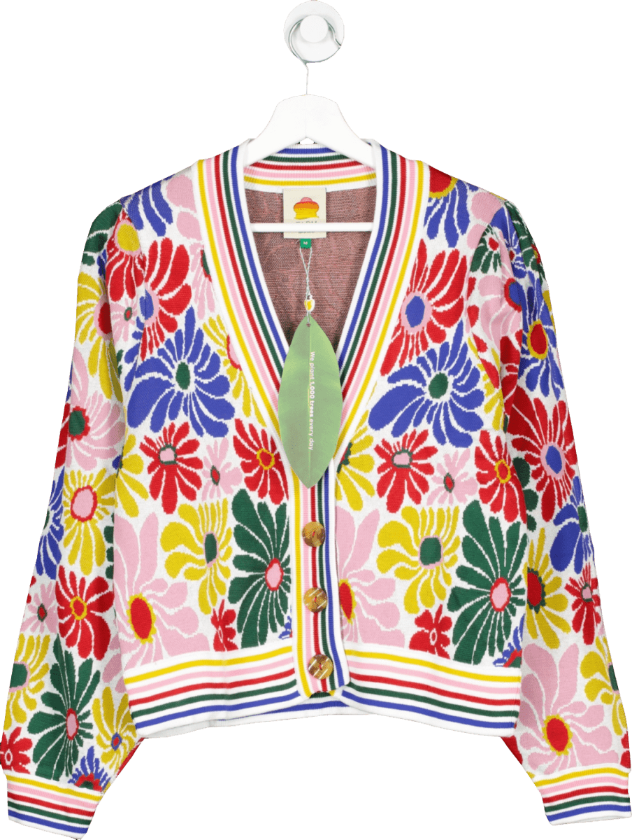 FARM RIO Multicoloured Sunny Daisies Knit Cardigan UK XS - Reliked