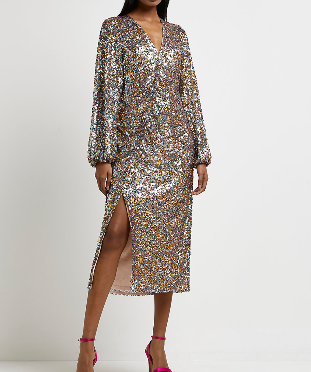 river island multicoloured sequin midi dress uk 8