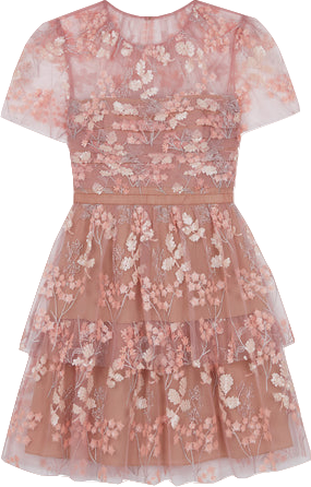 Self Portrait Pink embroidered lace Tiered Mini Dress UK 6