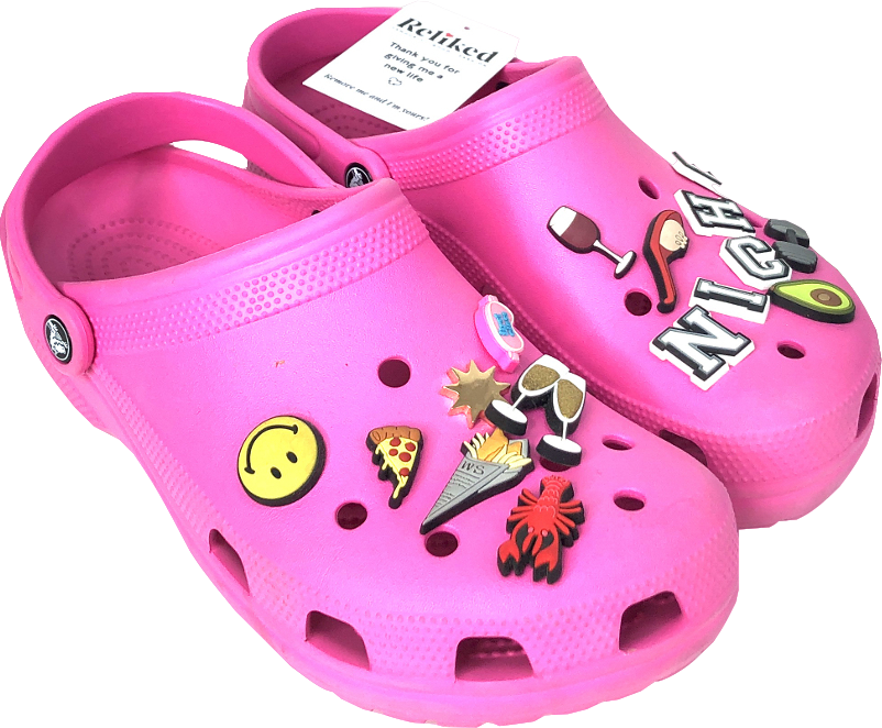 Pink Classic Crocs With multiple Jibbits UK 10 EU 44 👞