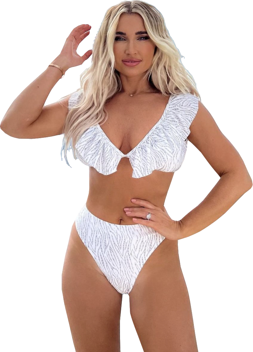 In The Style White Zebra Print Ruffle Bikini Top UK 8
