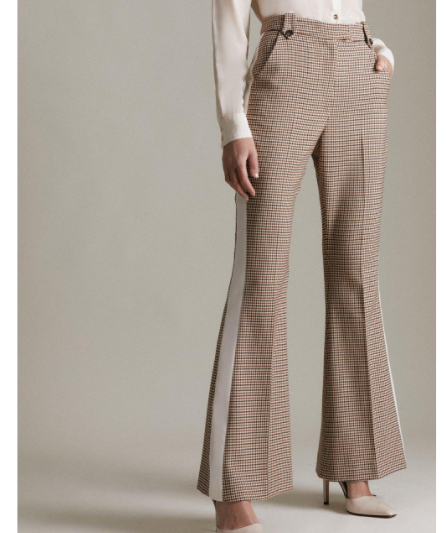 Karen Millen Brown/Neutral Club Check Tailored Flared Trousers UK 6