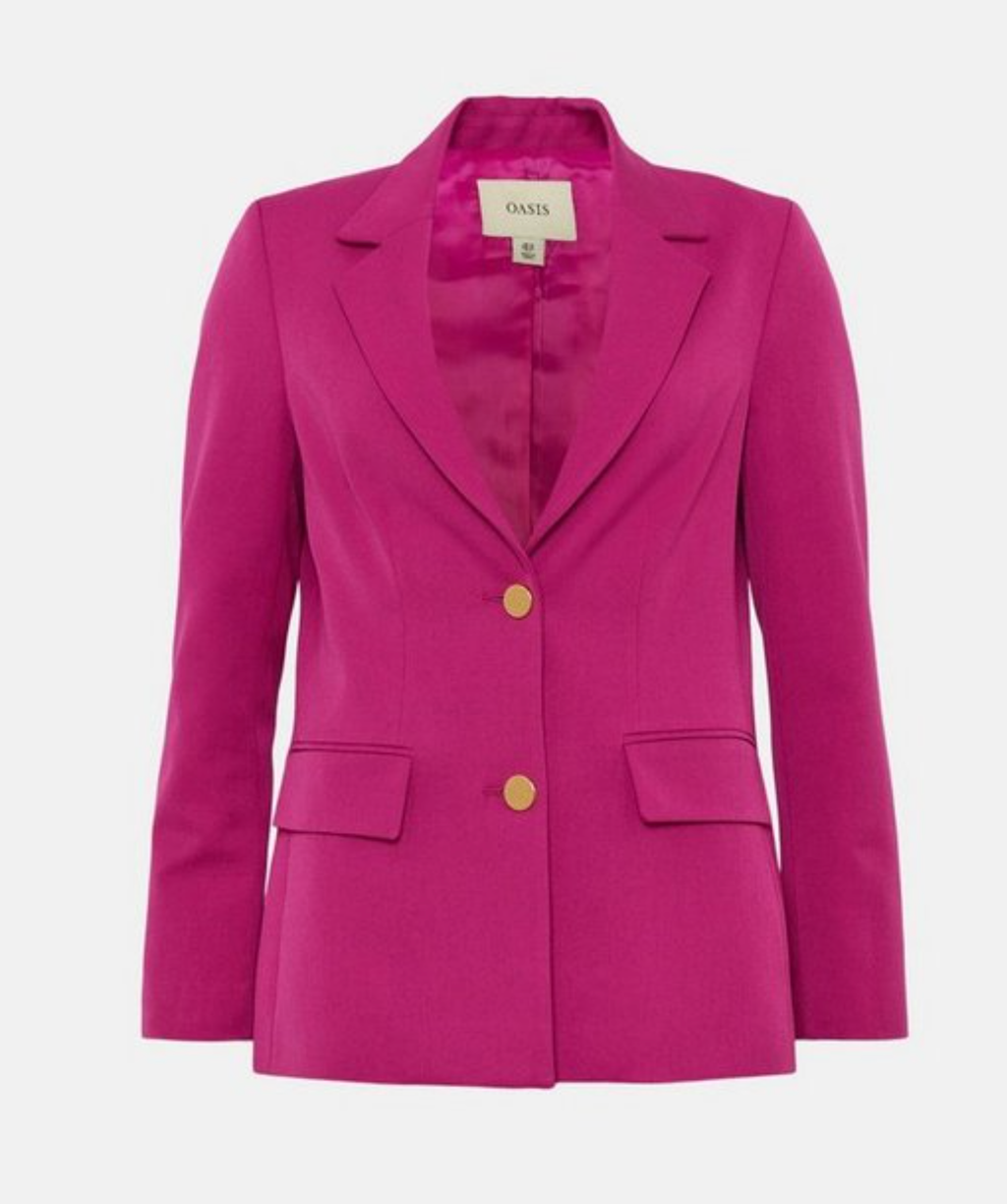 Oasis Fuchsia Pink Smart Tailored Button Detail Blazer UK 8