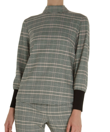 Ted Baker GREY Kimmto Wool Check Ribbed Cuff Long-Sleeved Top UK 8
