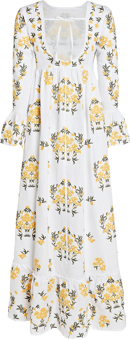 Agua by Agua Bendita White Papaya Printed Linen Maxi Dress UK XS
